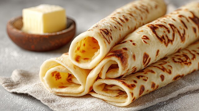 Lefse Rolled Norwegian Flatbread with Butter Stack