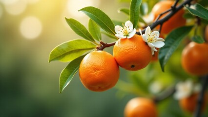 Fresh Tangerines Blossoming In Springtime Sunlight