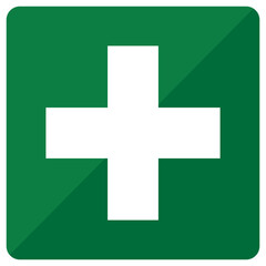 Obraz premium Green First Aid Cross Symbol Medical Emergency Icon
