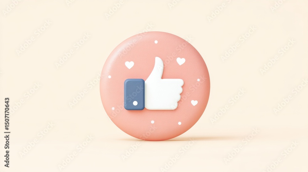 Poster like button symbol in circle shape, rendered in soft 3d minimal style on white