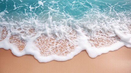 Obraz premium Shoreline pattern with white foam on beige sand, ideal for soft environmental backgrounds and coastal visual compositions.