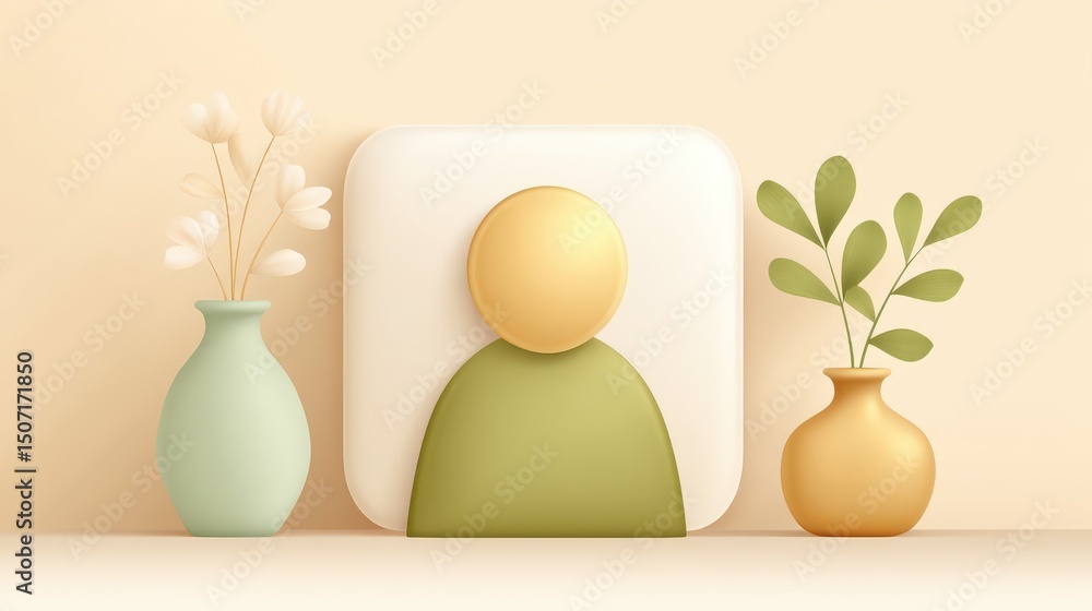 Poster minimal user profile icon in 3d, soft shadow, professional stock