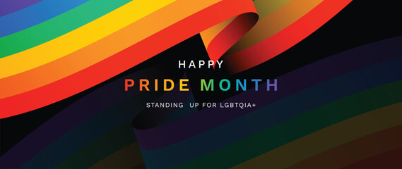 Happy Pride month background vector. LGBTQ community symbol with rainbow, pride flag, heart. Design for celebration, bisexual, transgender, Party poster, rights, ads.