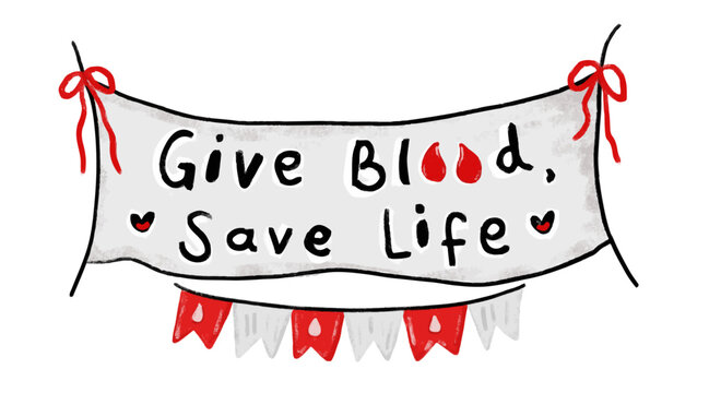 Cute give blood save life text word for happy international world donor day banner symbol slogan campaign volunteer voluntary charity