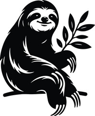 Lazy sloth vector silhouette illustration isolated on a white background