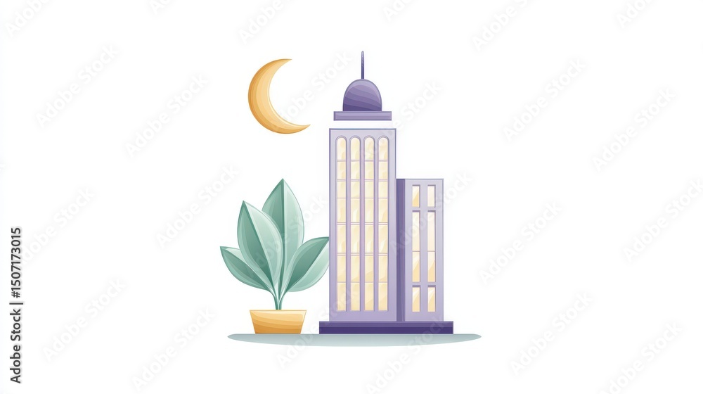 Poster office tower in 3d line icon minimal style, isolated on clean white background