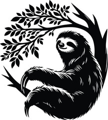 Lazy sloth vector silhouette illustration isolated on a white background