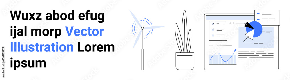 Aufkleber wind turbine and potted plant alongside data analytics dashboard with charts and graphs. ideal for s