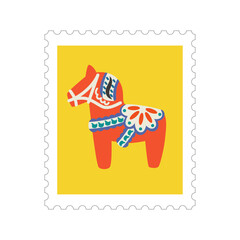 2026年　ダーラナホースの切手フレームベクターイラスト