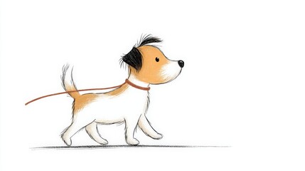 Rough hand-drawn style showing a tiny puppy mid-walk, clean lines and white space