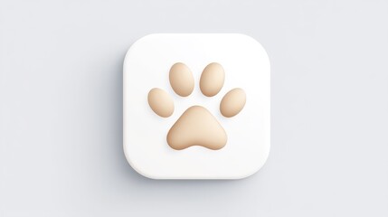 Rounded cat paw in 3D icon form, minimal and clean white isolation for stock