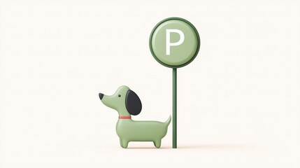 Simple 3D park icon with a dog figure, minimal style isolated crisply on white background, full depth of field