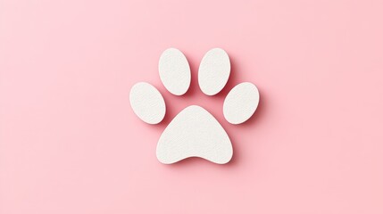 Simple and playful 3D minimal cat paw icon, white isolated with full clarity