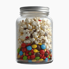 Glass Jar Filled with Popcorn and Colorful Candy