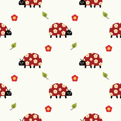 Ladybug cartoon so cute. On flower leaf background. Pattern seamless vector illustration. 