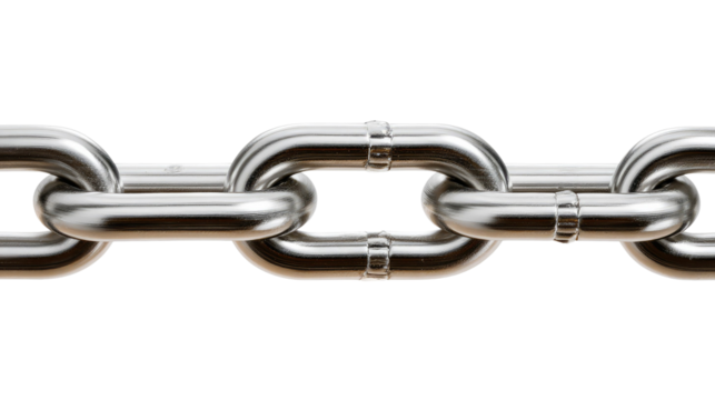 Metal Chain Link: Close-up of a strong, shiny metallic chain, showcasing its interconnected links and robust construction. The image emphasizes strength, unity, and connection. 