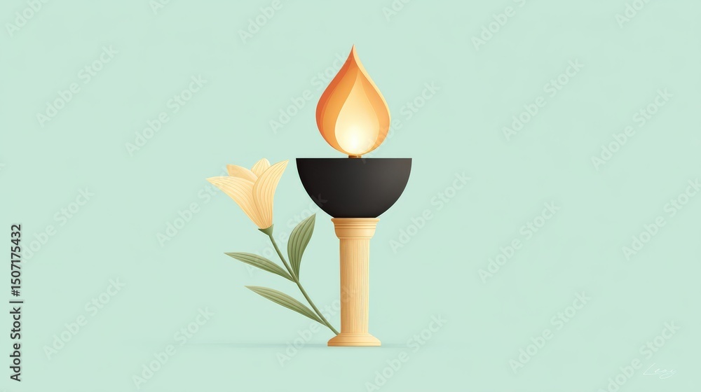 Fototapete torch icon in 3d minimal style, with a glowing flame top and smooth handle, clear and professional