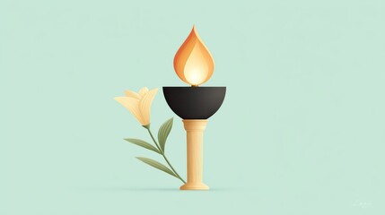 Torch icon in 3D minimal style, with a glowing flame top and smooth handle, clear and professional