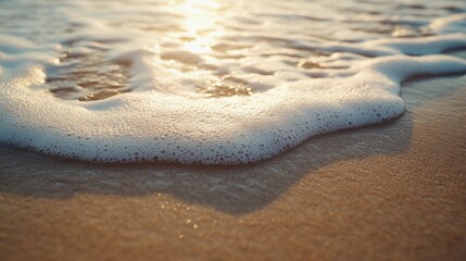 Tide line on sandy beach with foamy crest, great for surf-themed graphics, resort branding, and realistic texture maps.