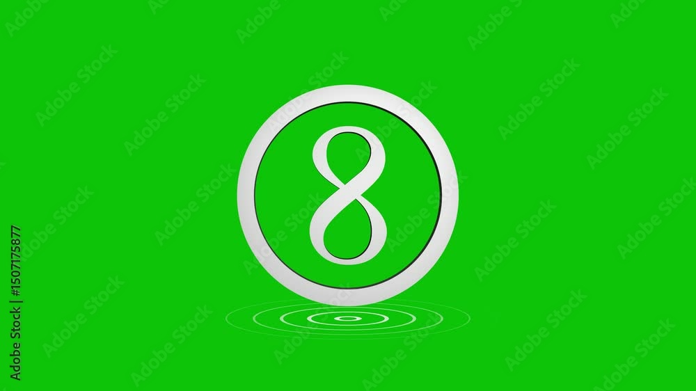 Poster abstract 3d number eight floating on a green chroma key background