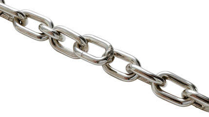Obraz premium Interlocked Steel Chain: A close-up view of a sturdy, gleaming metal chain composed of interwoven steel links, representing strength, security, and connection.