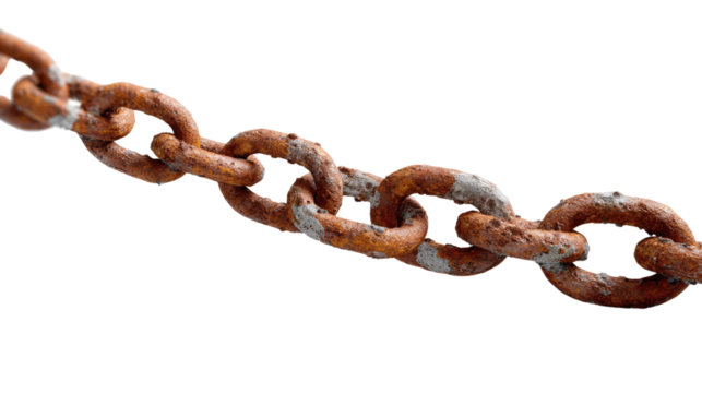 Weathered Linkage: A close-up image of a corroded metal chain, showcasing the effects of time and the elements, evokes a sense of history and the passage of time.