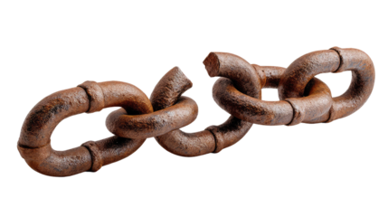 Broken Chain: A close-up image of a rusty, broken chain, symbolizing disruption, freedom, or the overcoming of obstacles.