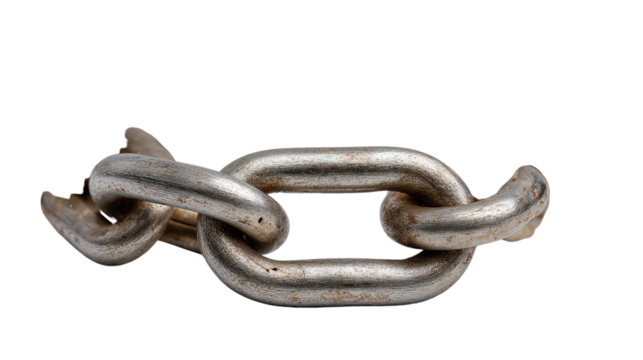 Broken Chain Link: A close-up shot of a broken chain link, symbolizing fragility, vulnerability, and the disruption of connection.