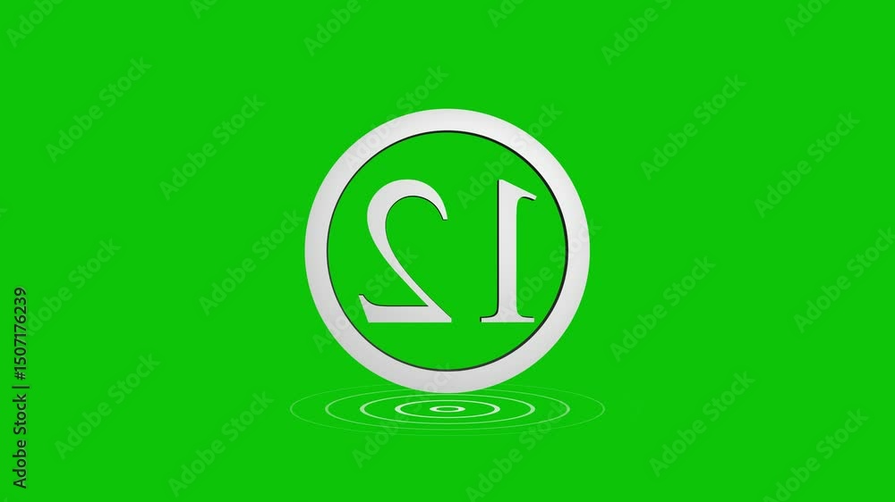 Aufkleber animated number twelve with silver effect on green screen with ripple effect.