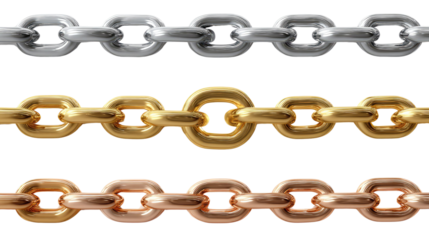 Chains of Unity: An array of elegant chains made of gold, silver and rose-gold. Symbol of strength, connection, and industrial elegance.