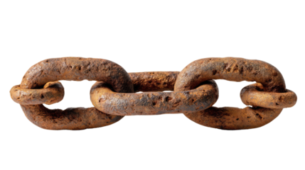 Weathered Iron Chain: A close-up shot reveals a section of a rusty iron chain, its links worn and weathered, symbolizing strength, connection, and the passage of time.