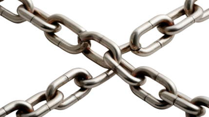 Chained Intersections: A close-up shot of interwoven metallic chains, forming a complex network. The metallic texture and intersecting links highlight strength and connection.