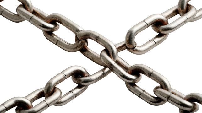 Chained Intersections: A close-up shot of interwoven metallic chains, forming a complex network. The metallic texture and intersecting links highlight strength and connection.