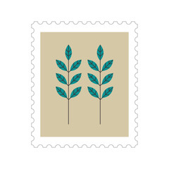 グリーンの葉っぱの切手フレームベクターイラスト