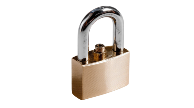 Secure and Protected: A close-up shot of a sturdy padlock, its gleaming metal reflecting a sense of safety and steadfast security. Embodying the essence of protection and privacy.