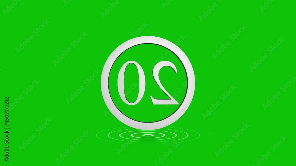 Poster animated number twenty inside circle with water ripple effect on green screen