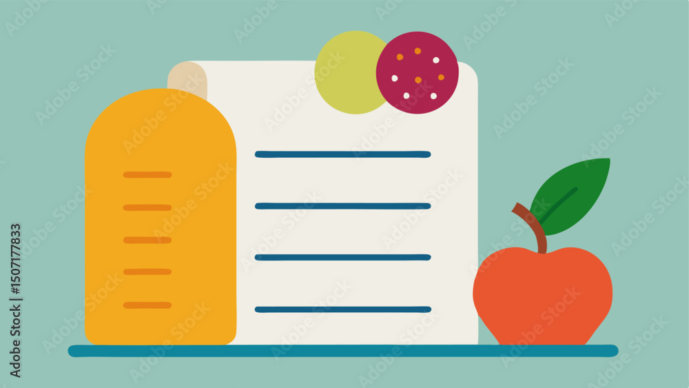 Poster daily necessities an illustration of a grocery list featuring basic items like bread fruits and vege