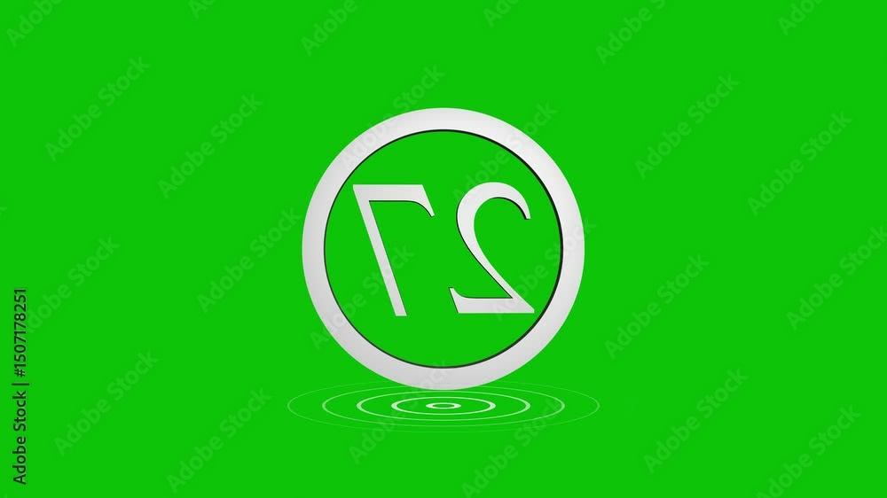 Aufkleber animated number 27 inside a 3d circle with ripple effect on green background