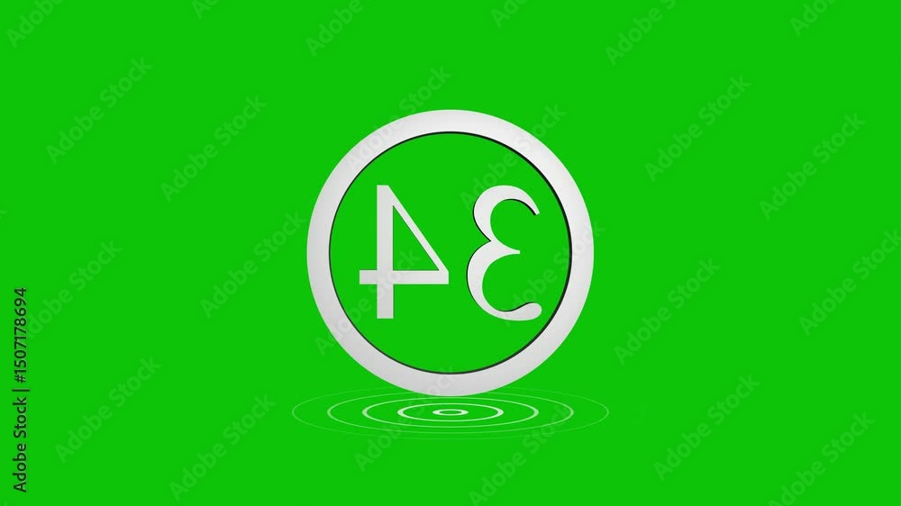 Poster animated render of number thirty four with ring on green screen background