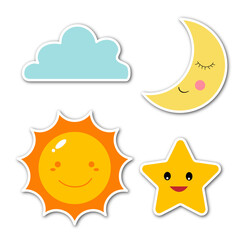 Sun, star, moon, cloud sticker set