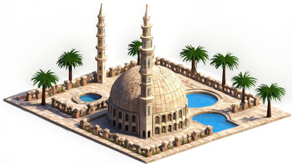 Obraz premium A stylized depiction of an islamic mosque complex.