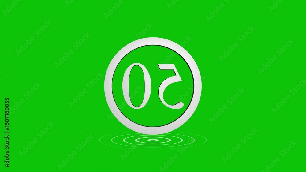 Poster animated 3d number fifty with circular ripple effect on a green background