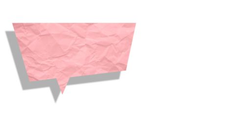 Pink speech bubble crumpled paper isolated on transparent background