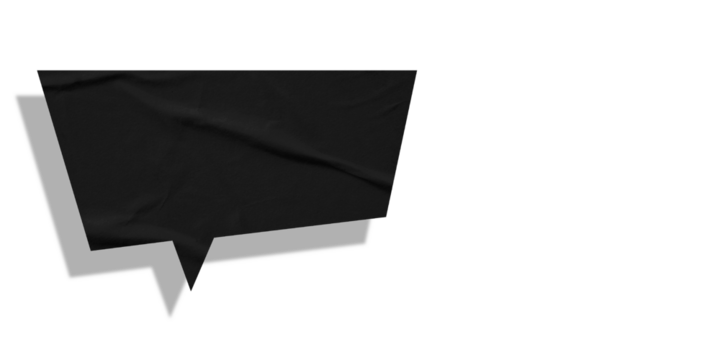 Black speech bubble crumpled paper isolated on transparent background