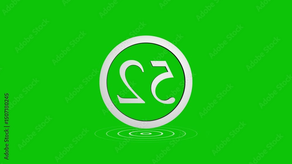 Aufkleber animated number 52 in a metallic circle with concentric circles on green screen background
