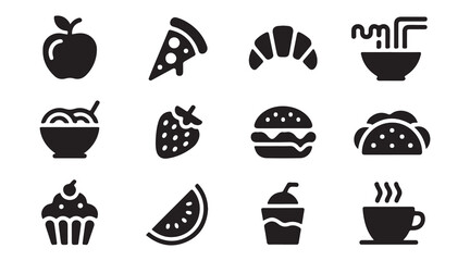 Modern Flat Food Icon Set – Restaurant, Fast Food, Healthy & Drink Icons.