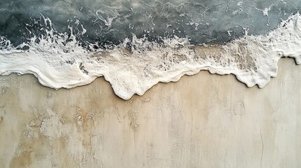 Shoreline pattern with white foam on beige sand, ideal for soft environmental backgrounds and coastal visual compositions.