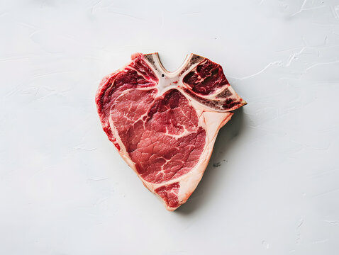 High-Resolution Close-Up of Raw T-Bone Steak with Marbled Fat and Rich Red Color on White Background , Premium Meat Cut