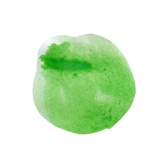 Abstract watercolor hand drawn green spot brush stroke isolated. Round shape aquarelle clipart. PNG with transparent background. Clipping path. Flat lay