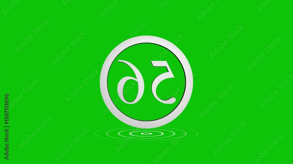 Poster animated number fifty six inside of a circle with reflecting ripples in chroma key green